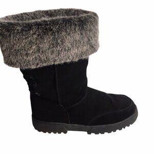 Winter Snow Boot Rampage Astrid Black Faux Suede Faux Fur Lined Mid Calf